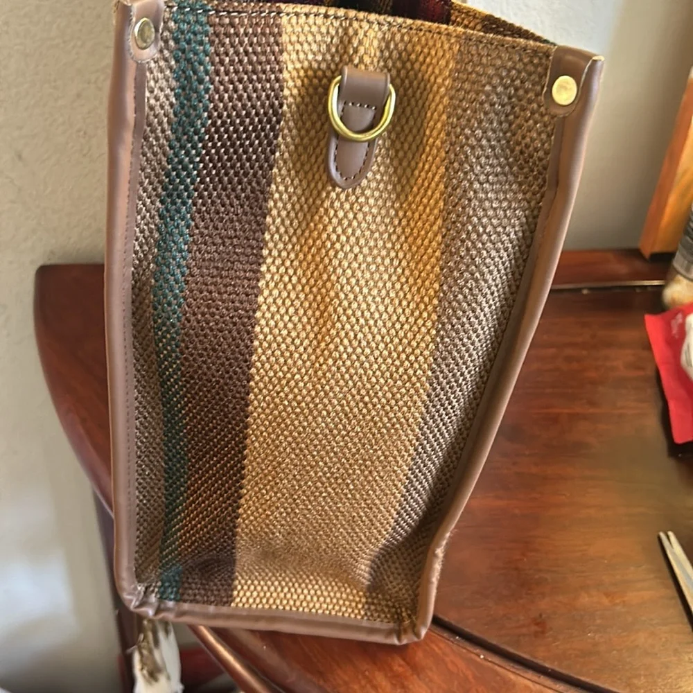Striped Brown and Tan Tote Bag - Picture 4 of 8